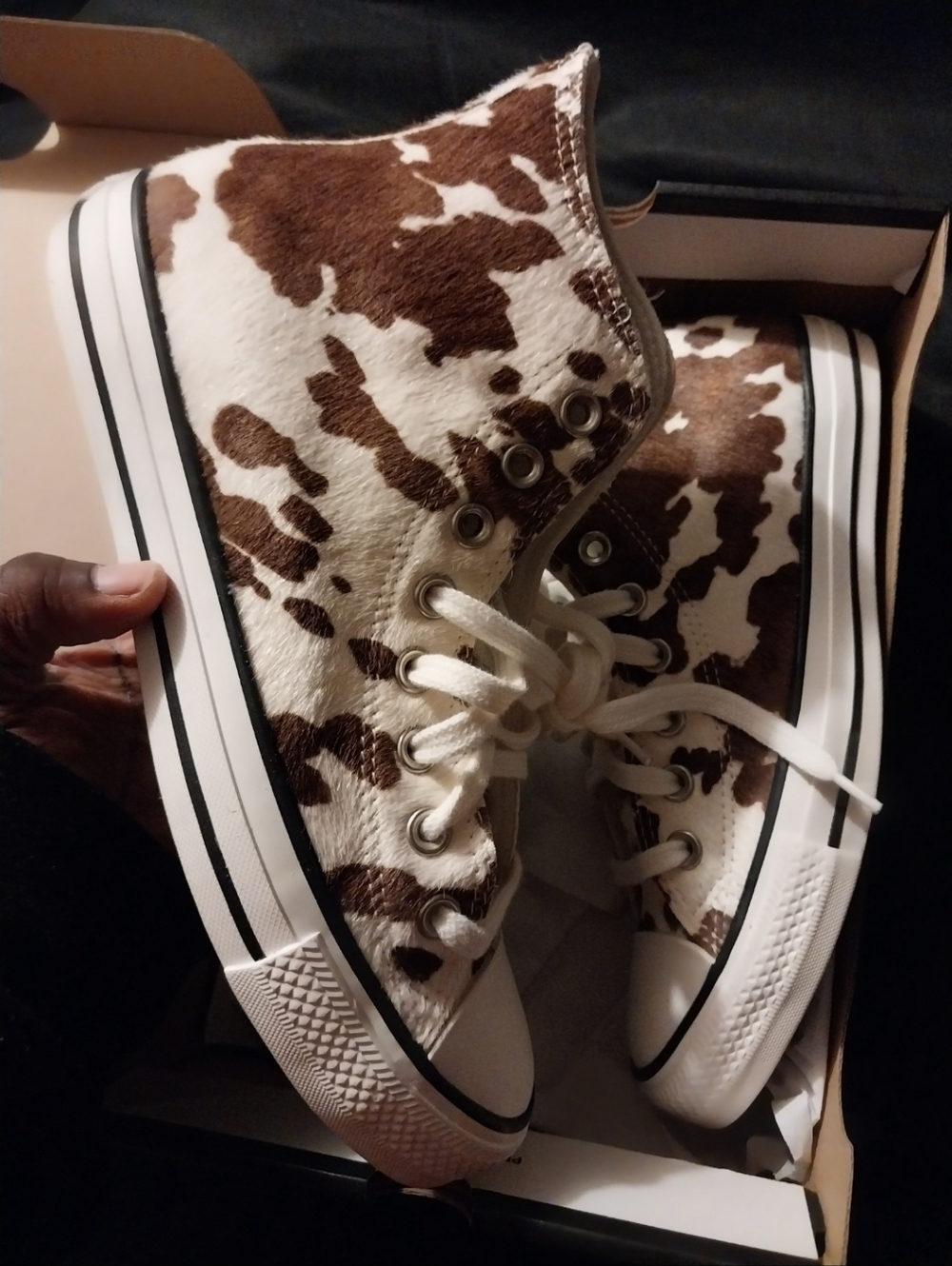 New Converse Pony Hair Cow Print Sneakers